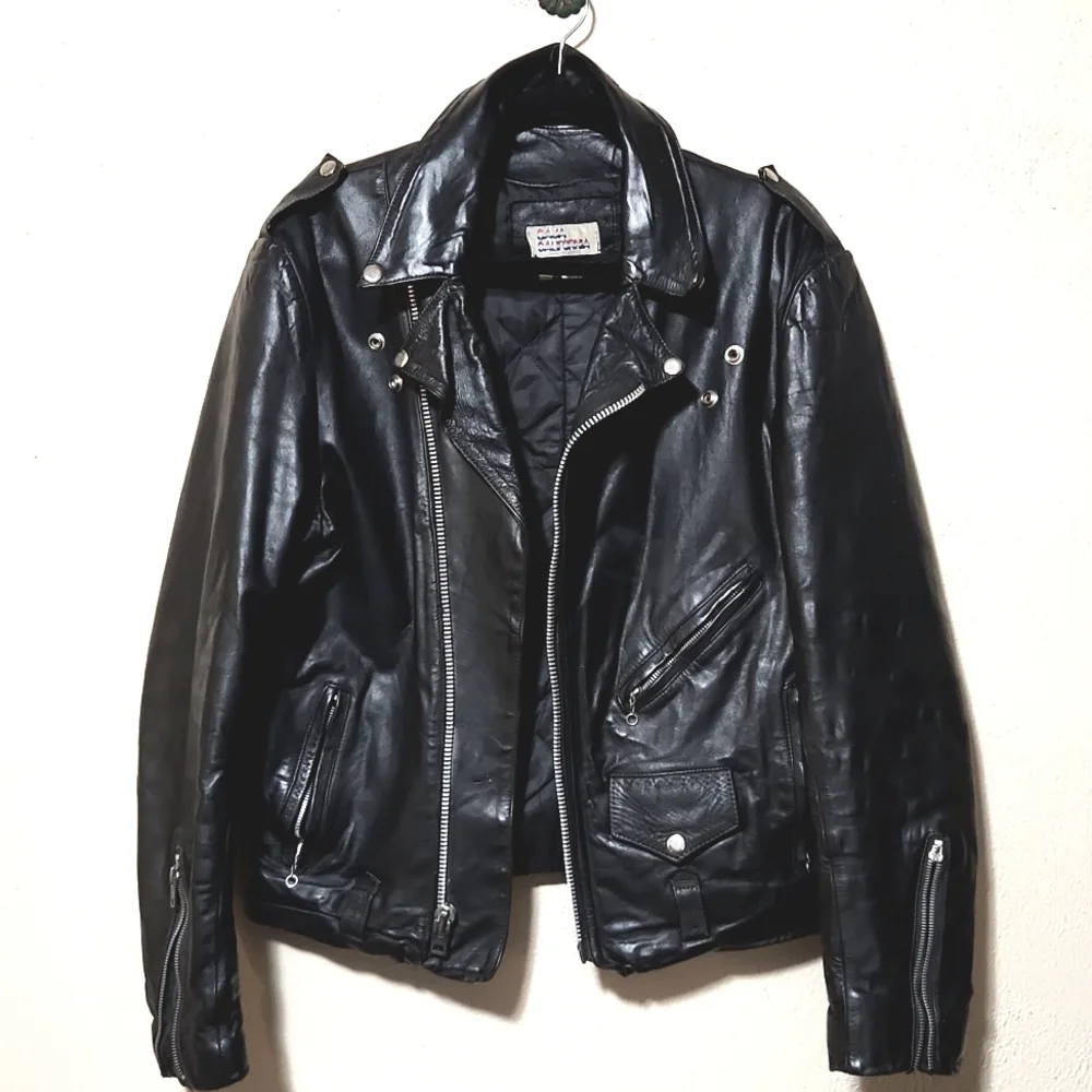 Vintage 80's Baja California Leather Biker Jacket Black Size 40 - Picture 10 of 14